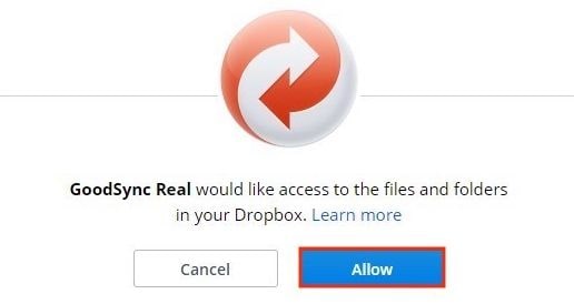 autoriser l'accès à Dropbox