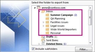 seleccione las carpetas de webmail