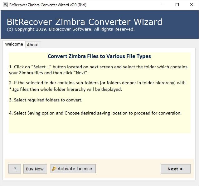 open the bitrecover zimbra converter tool