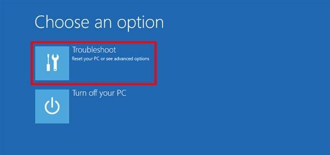 select troubleshoot in the boot menu