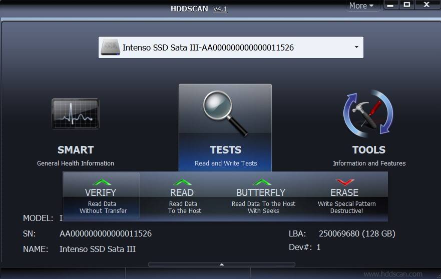select tests and verify in hddscan