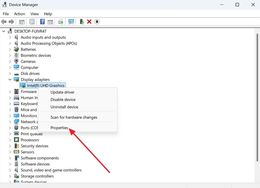 right click to choose properties