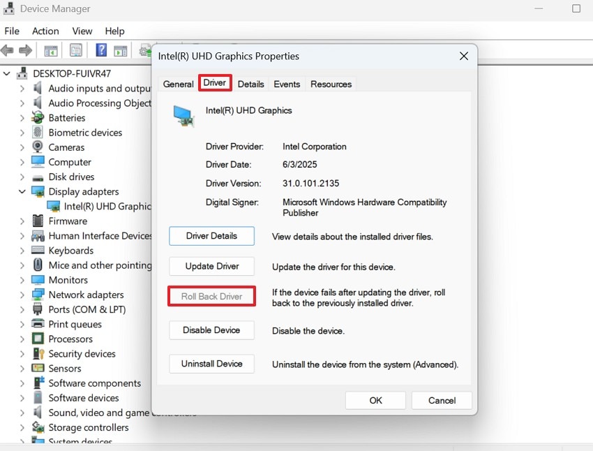 choose roll back driver