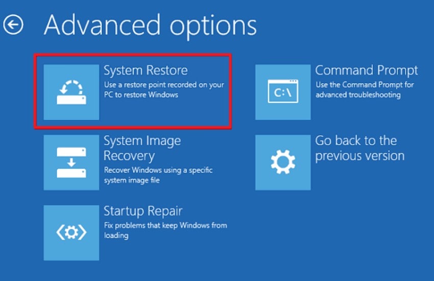 pick the system restore option