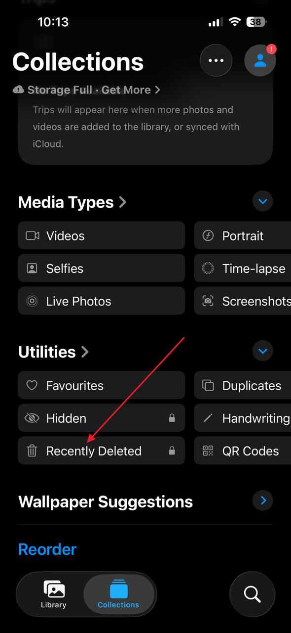 check recently deleted