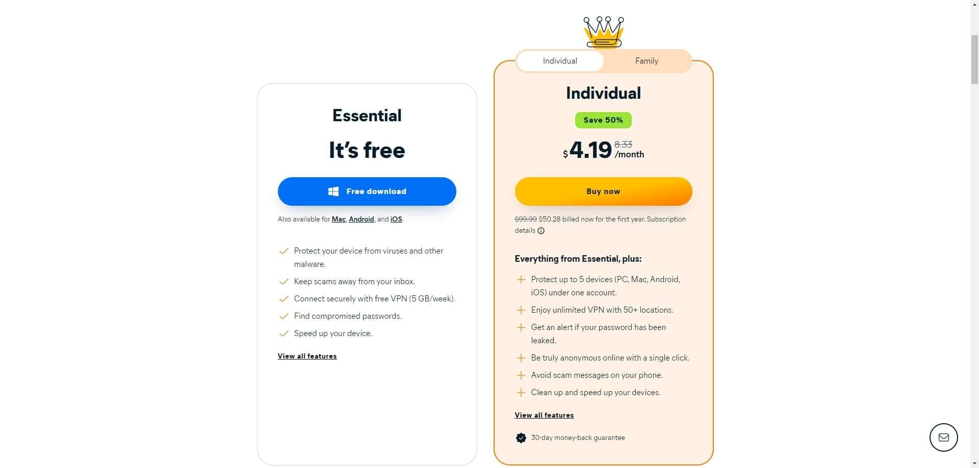 avast one pricing page 