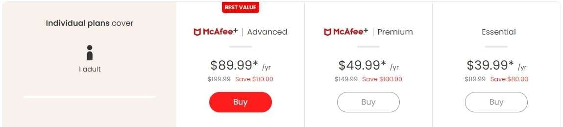 mcafee pricing plans 