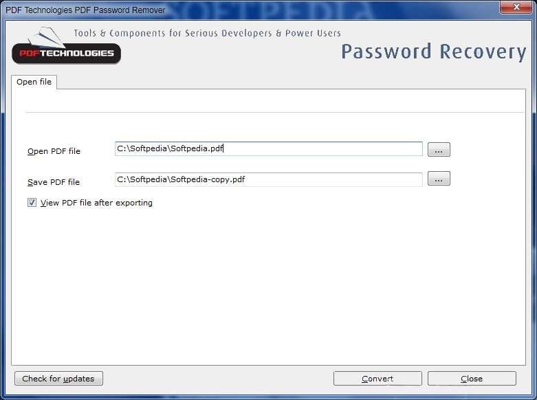 pdf technologies' pdf password remover tool