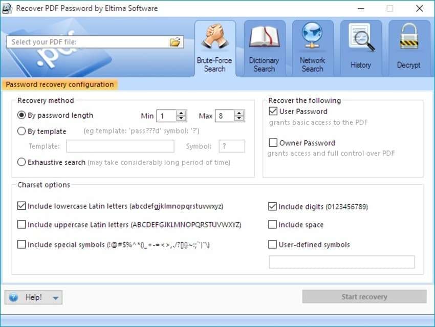 eltima's recover pdf password software