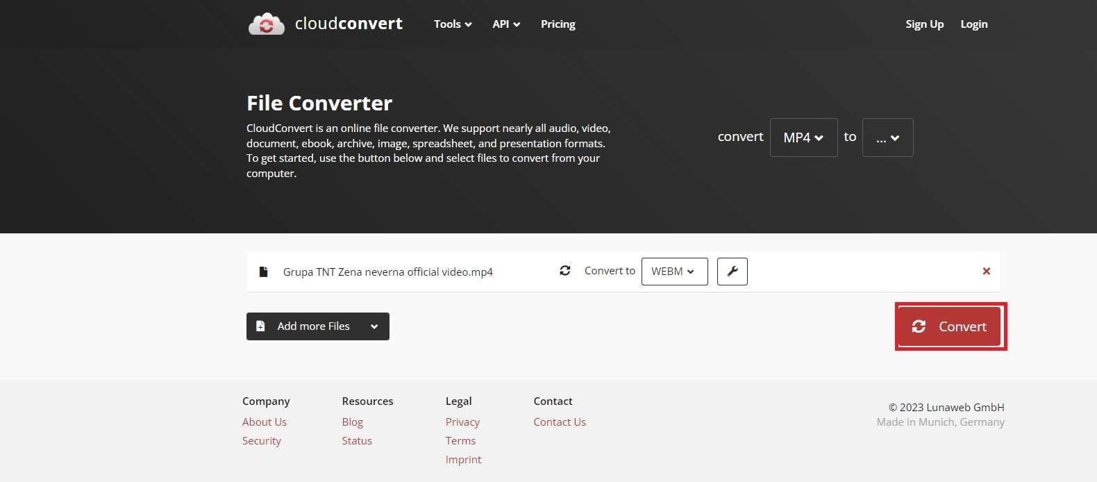 starting webm conversion in cloudconvert