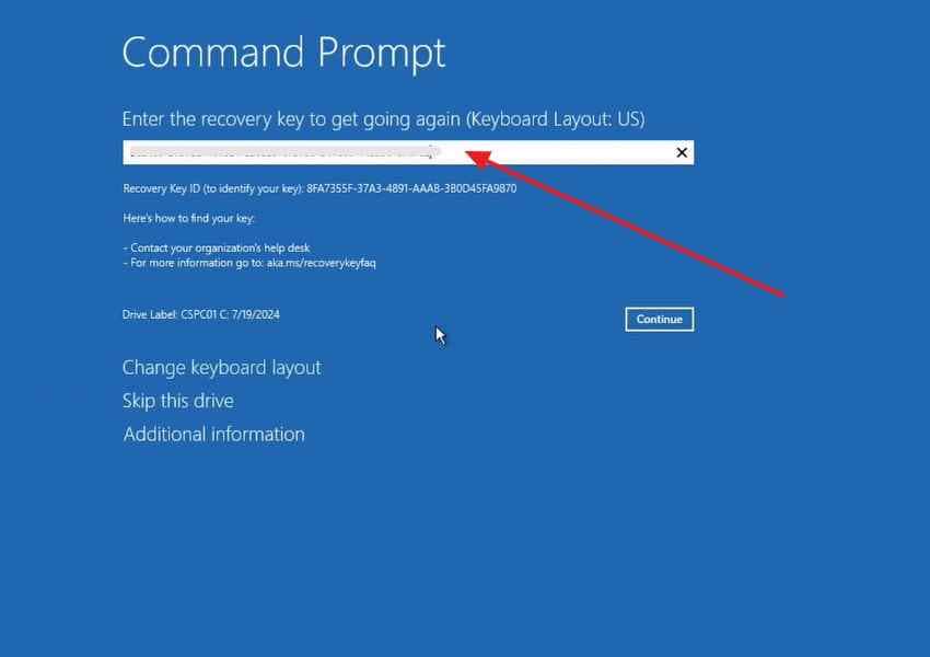 enter recovery key prompt