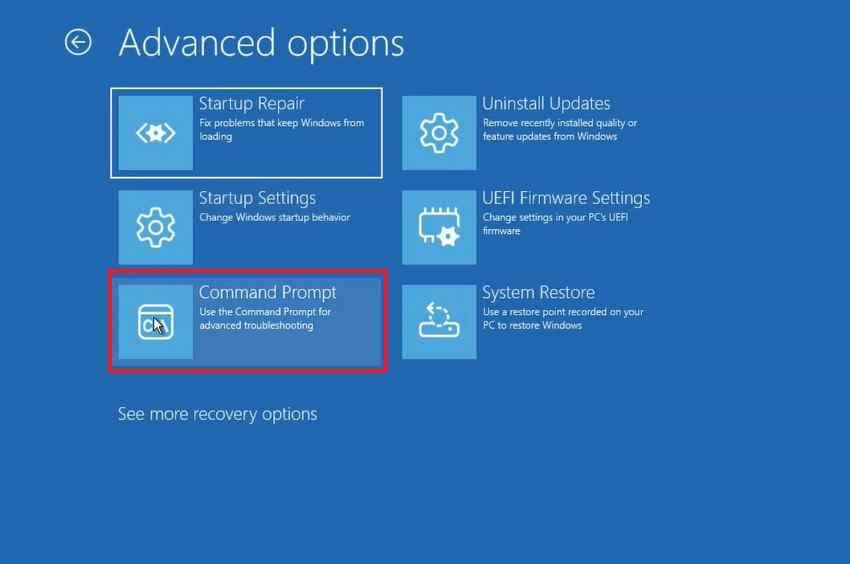 choose command prompt recovery