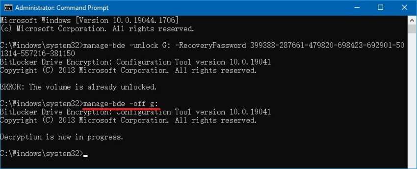 turning off protection for bitlocker stuck encrypting