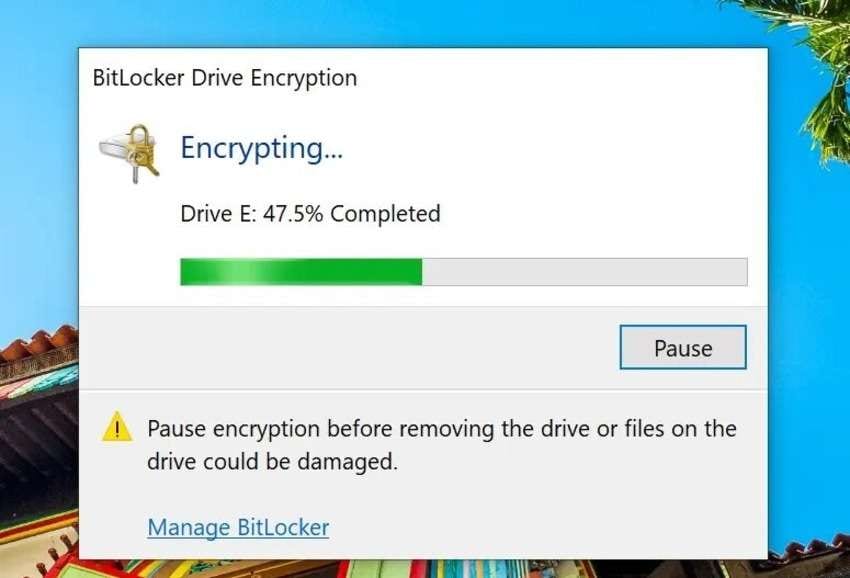 bitlocker encryption stuck