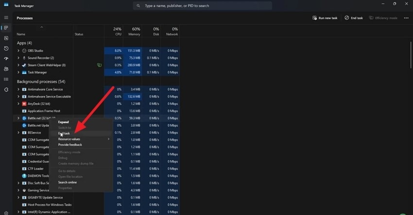access task manager end task