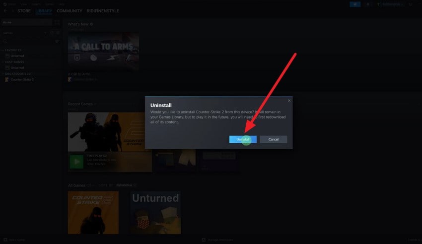press uninstall to confirm
