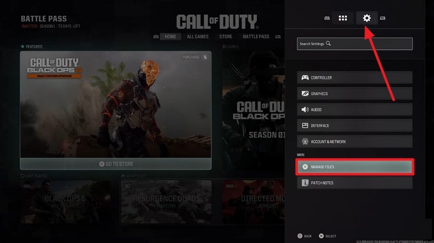 choose settings manage files