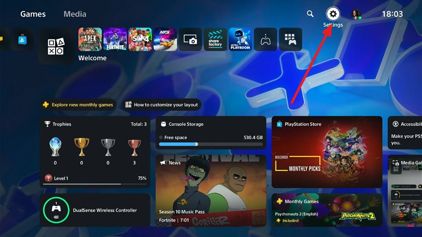 begin by clicking settings