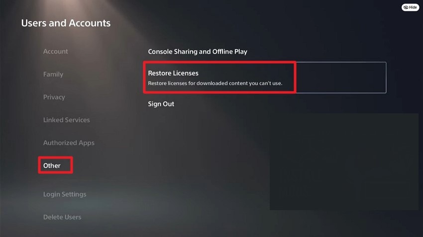 choose other press restore licenses