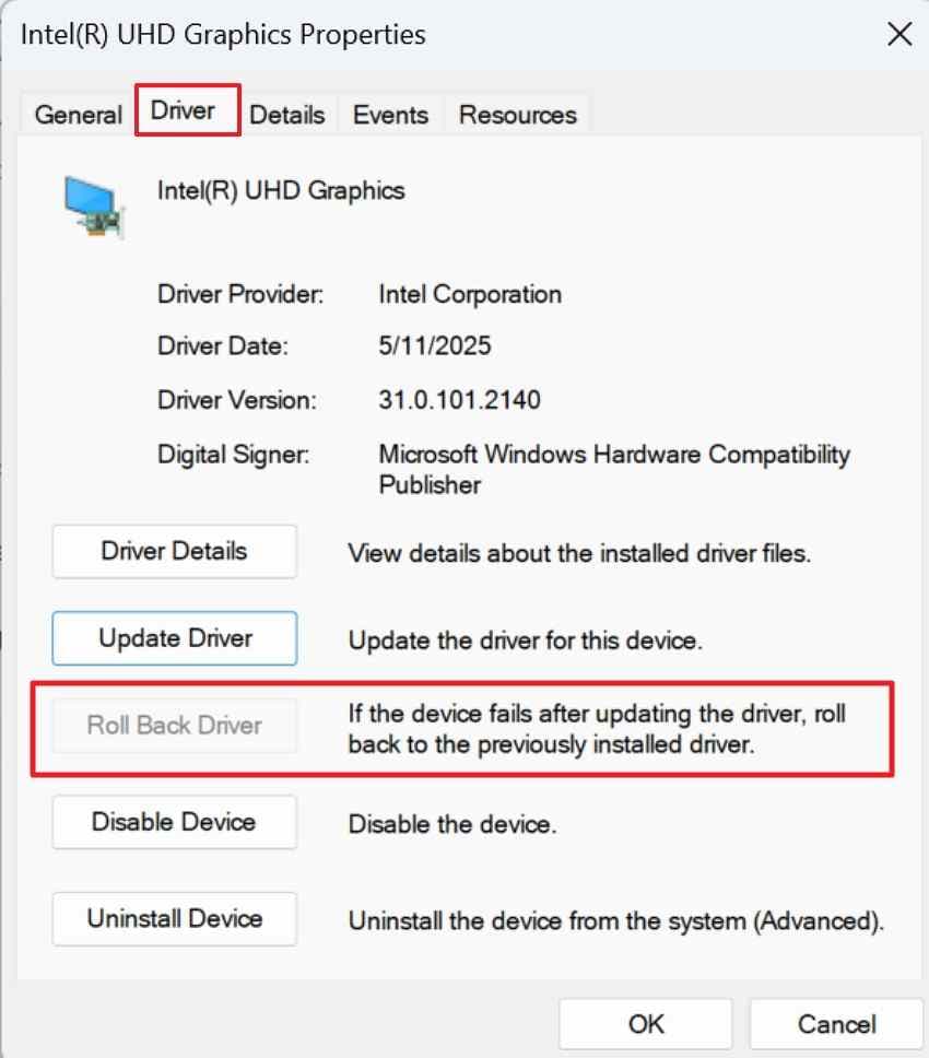 rollback display driver update
