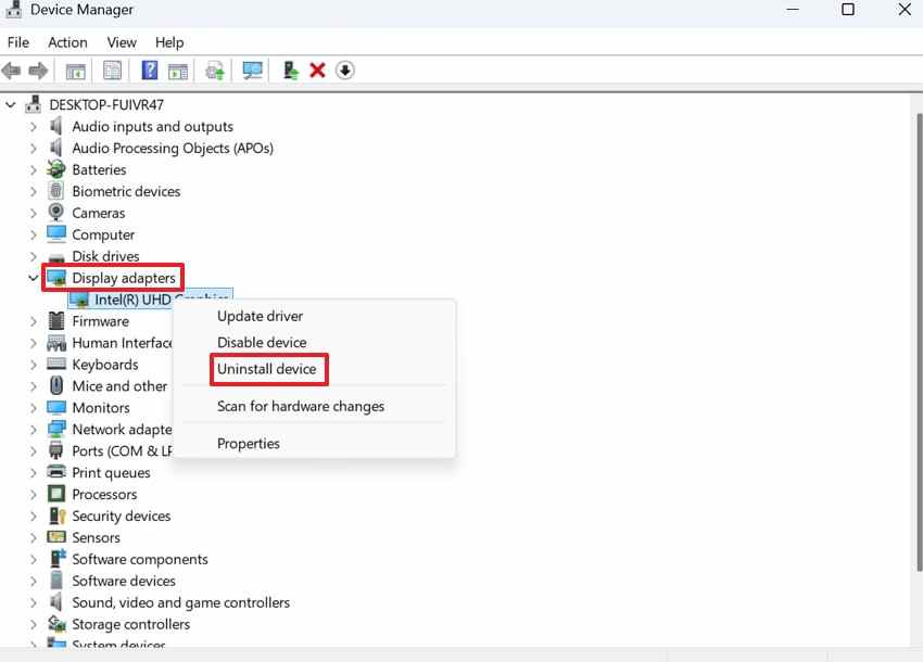 uninstall faulty display driver