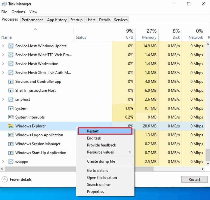 restart windows explorer safely