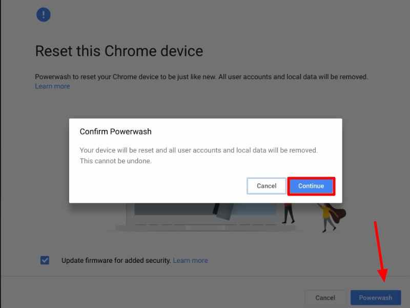 powerwash chromebook after backup