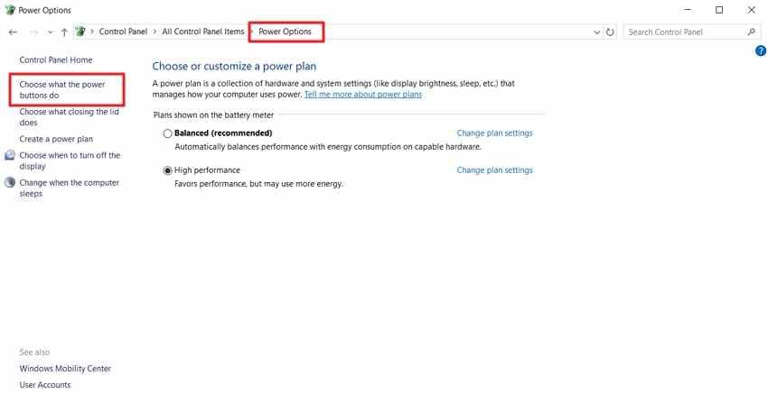 access power options