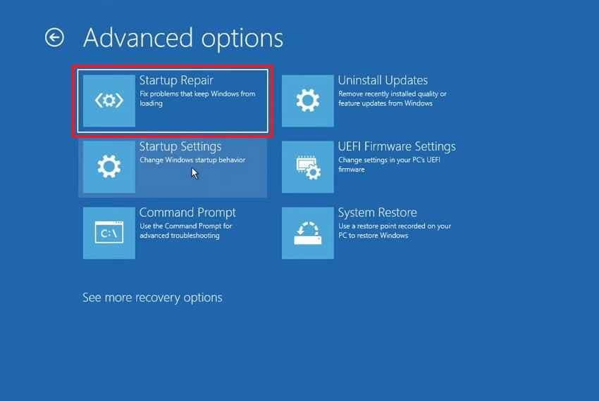 select startup repair
