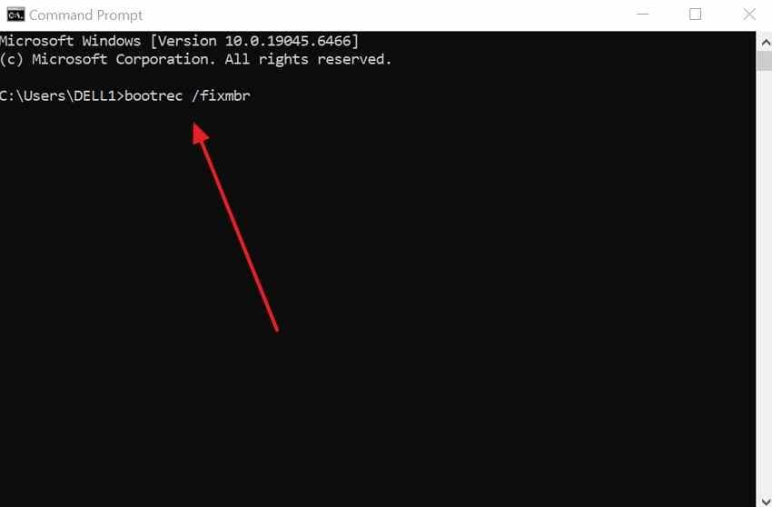 run bootrec fixmbr