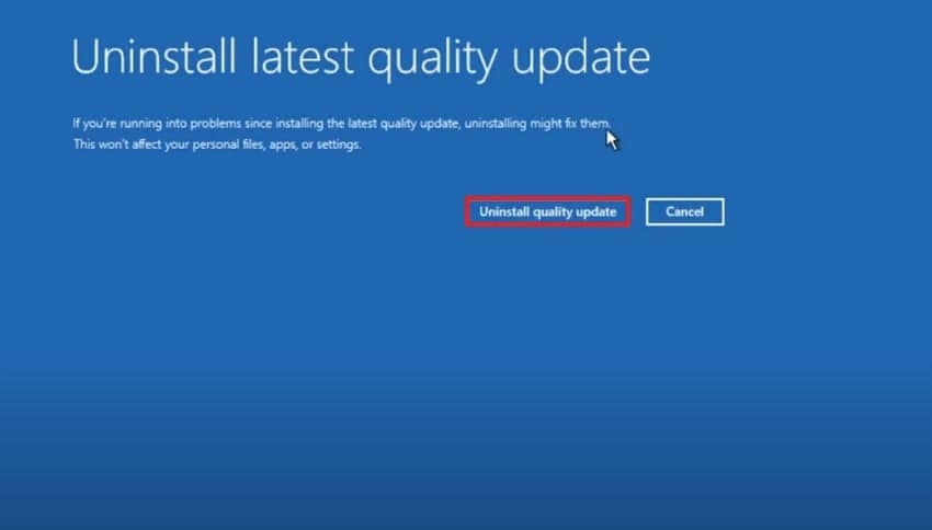select uninstall quality updates