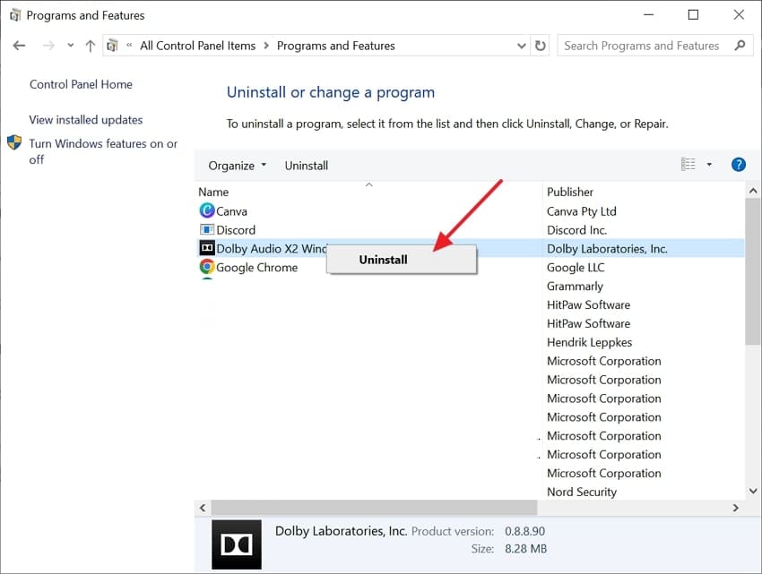tap on uninstall button