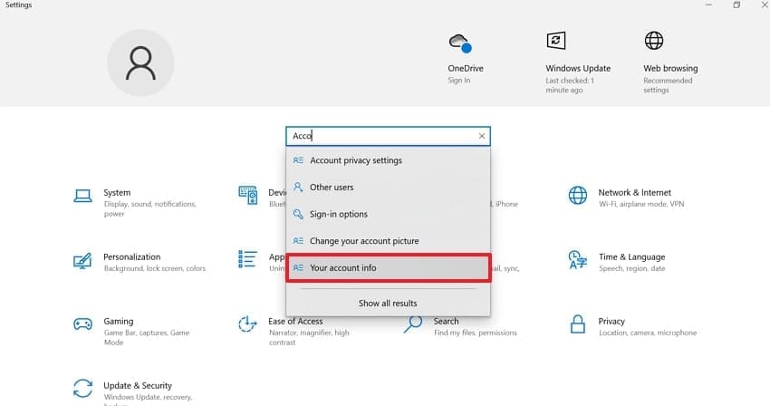 click your account info