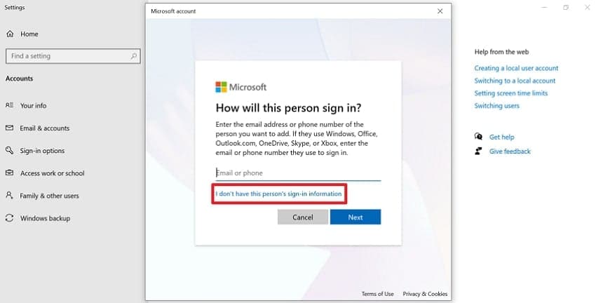 choose to create new account