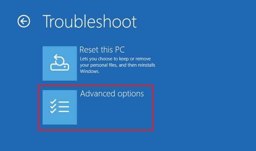 windows recovery advanced options