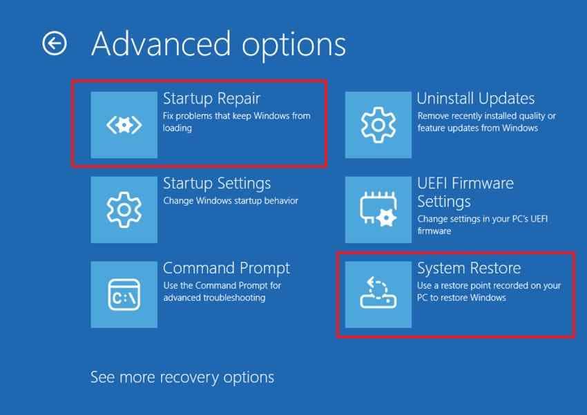 startup repair and system restore