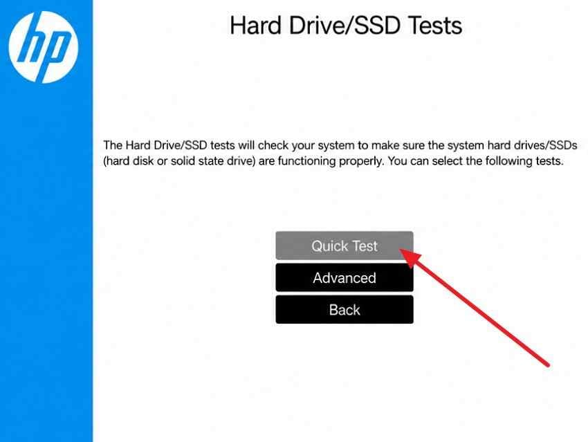 run hp quick storage test