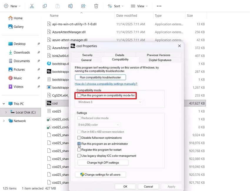 run the program in compatibility mode