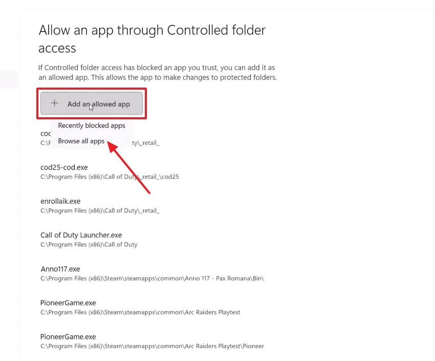 select add an allowed app