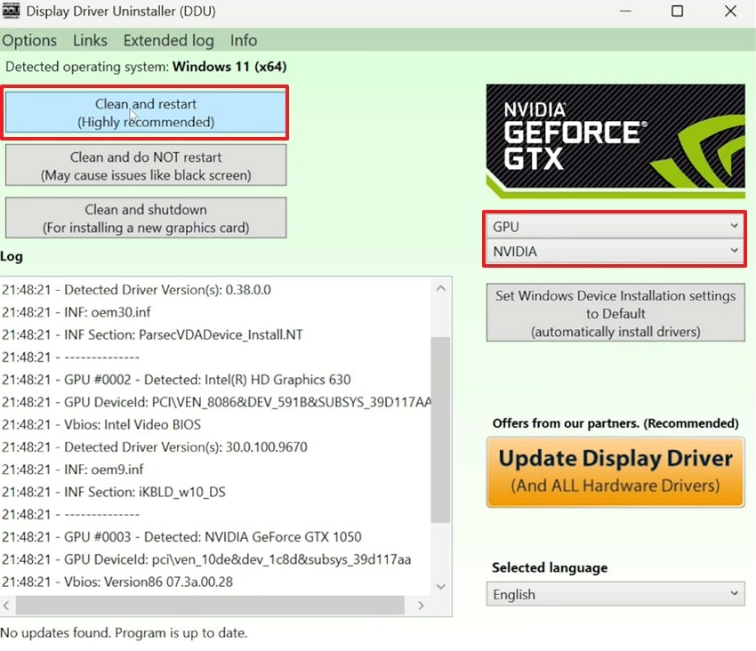 click on the clean and restart