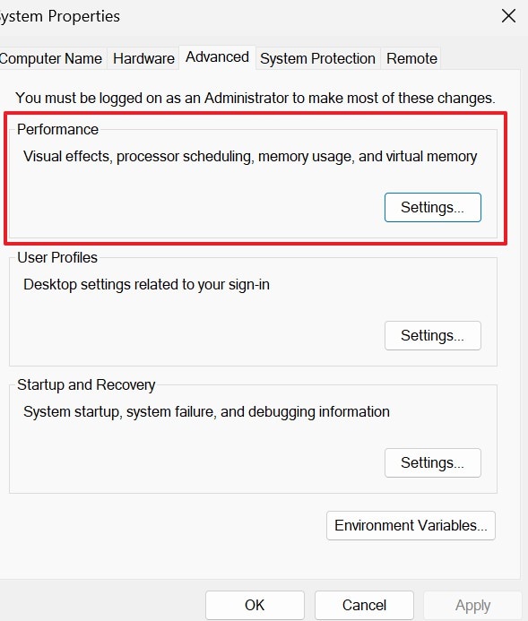 select the settings option