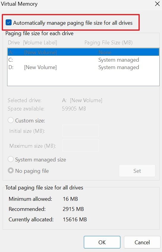 click on the set and ok
