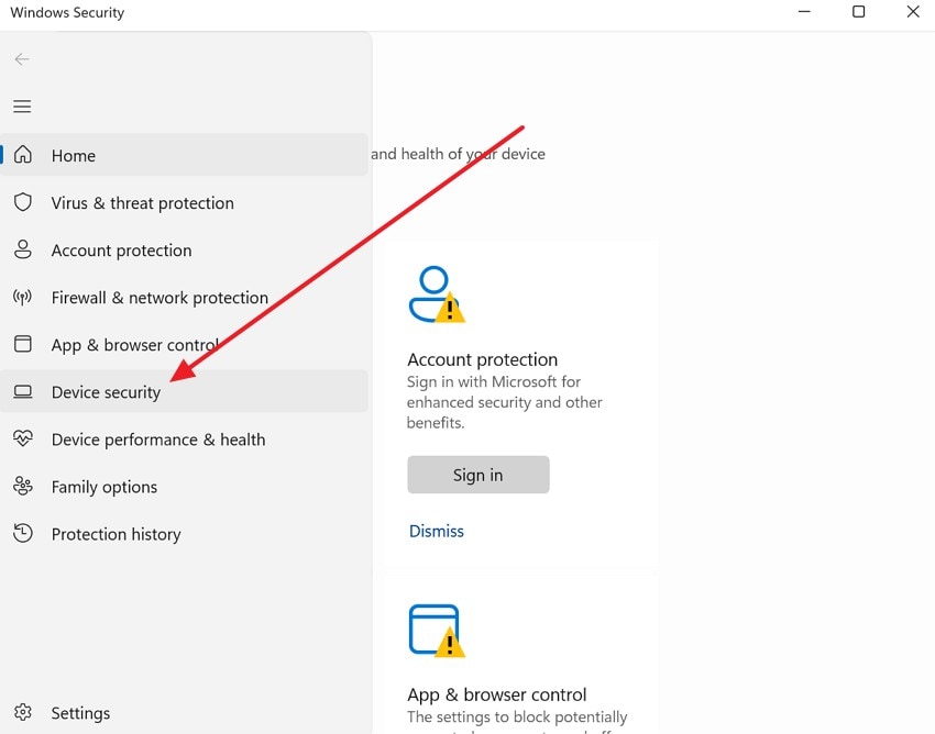 choose the device security option