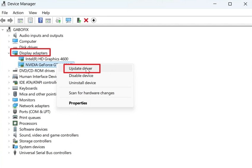 select the update driver option