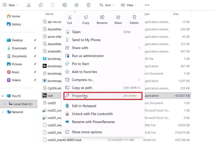 hover over the properties