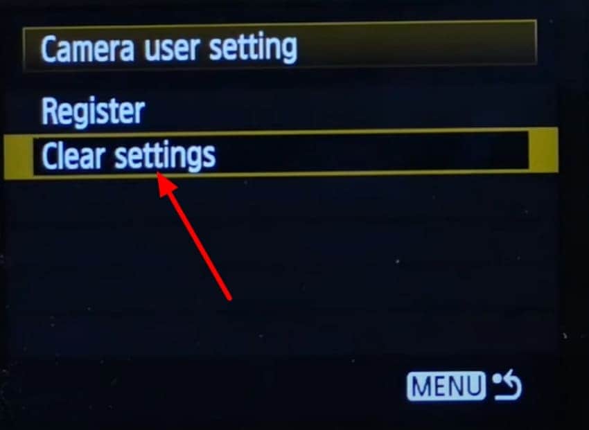 clear camera user settings