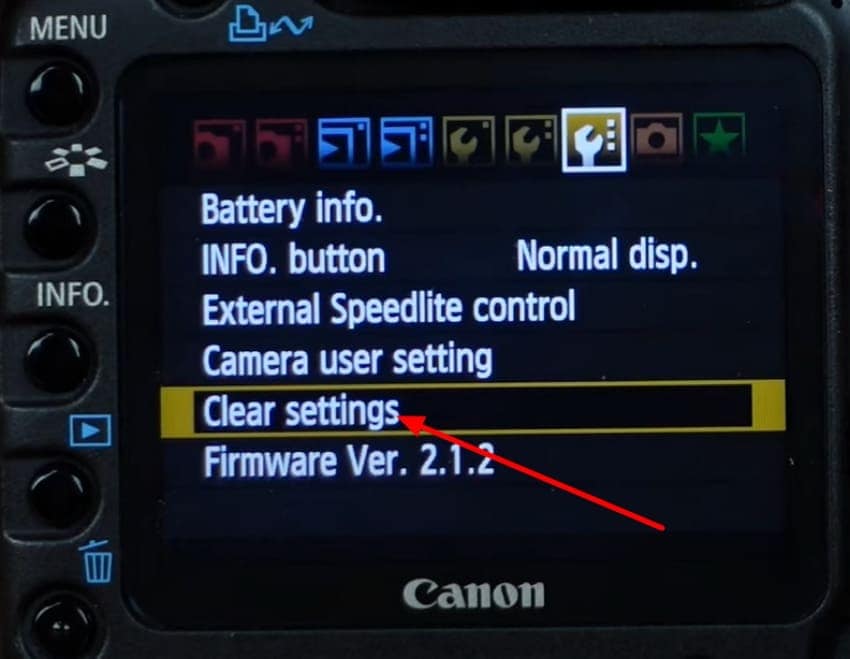 click clear settings option