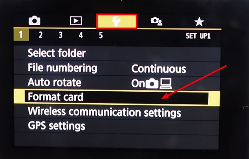 locate format card option