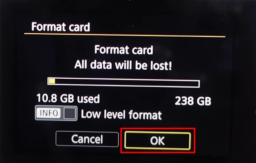format card press ok