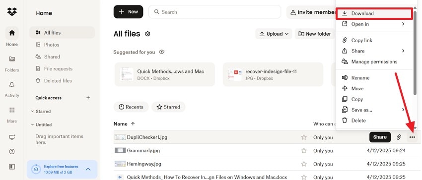 restore images from dropbox